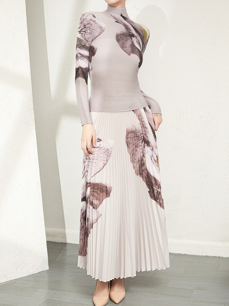 New Printed Top Half Skirt High end Fashion Two Piece Set High end Three House Pleated Set for Women