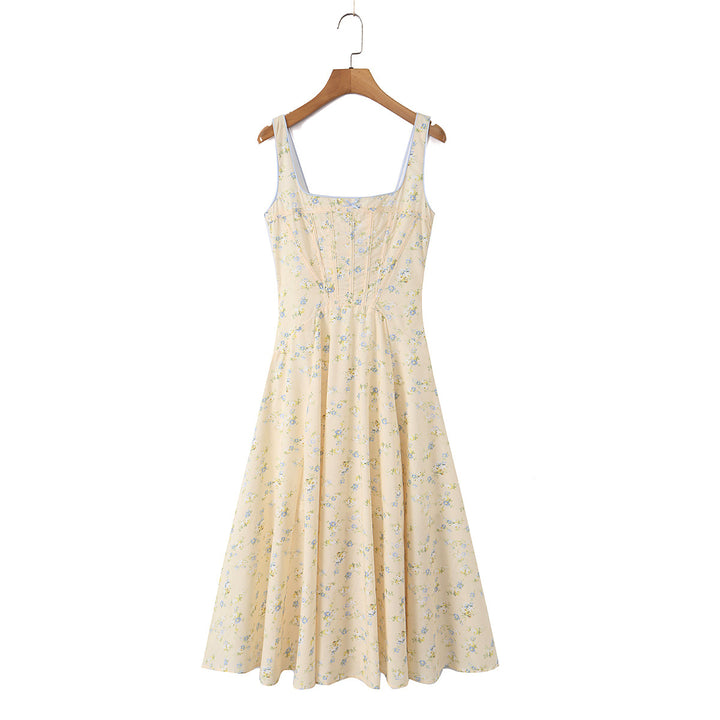 Slimming Waist Floral Print Strap Maxi Dress , Simple and Elegant Summer Dress