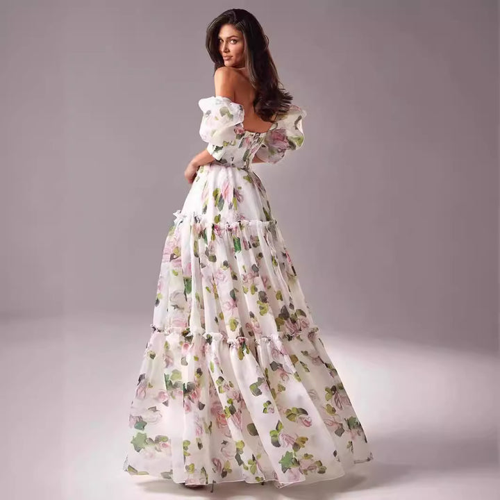 Shoulder-baring Elegant Organza Long Formal Evening Dress for Women Fashionable and Chic Spring/Summer Style