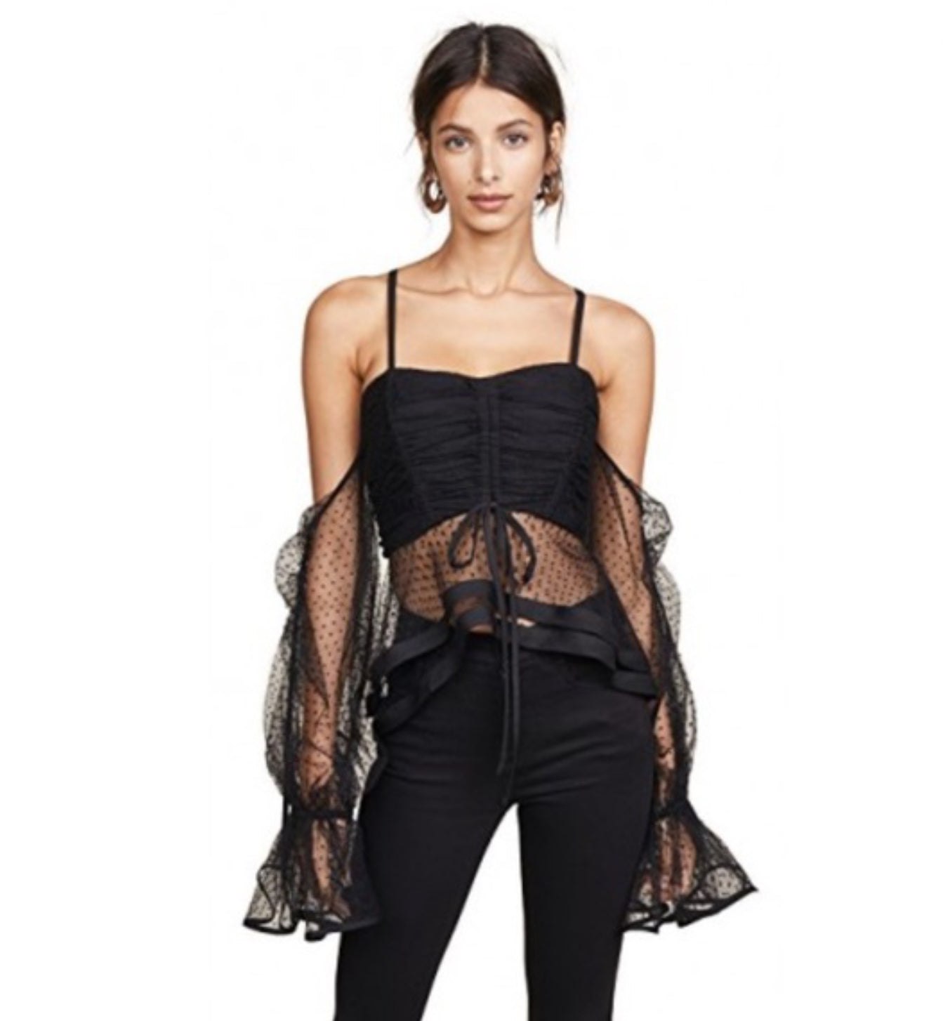 Black Polka Dot Mesh Crop Top