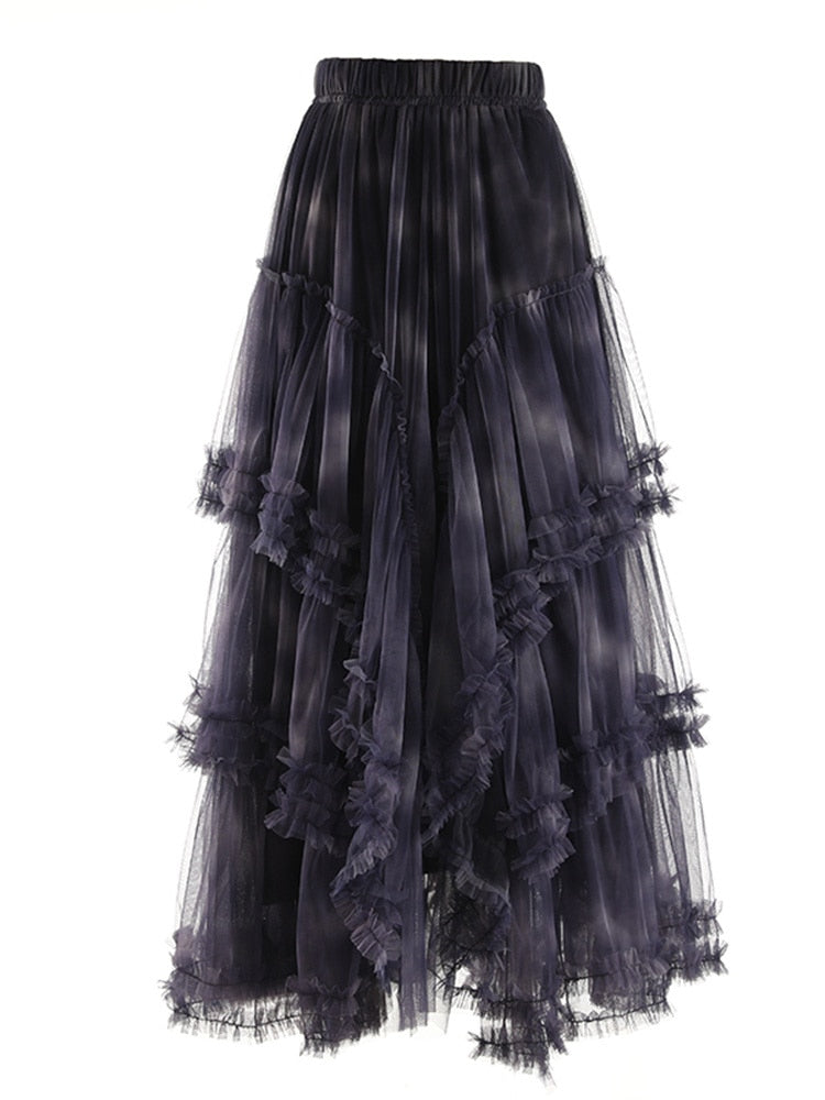 Gradient Skirt For Women High Elastic Waist Spliced Mesh Skirts Fashion Tide Female Clothing