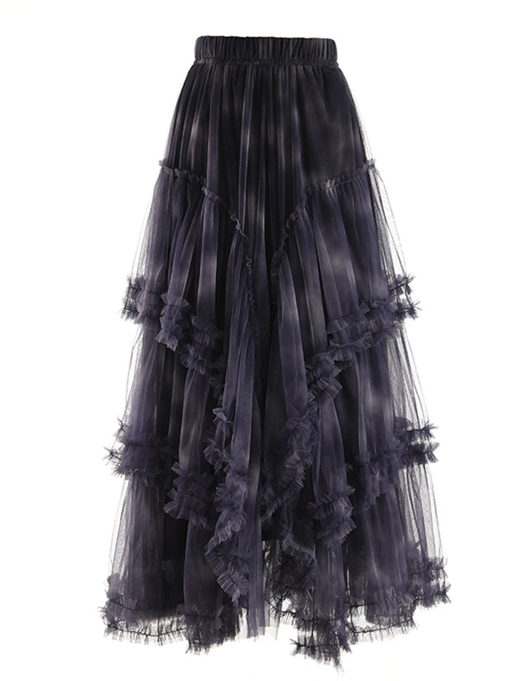 Gradient Skirt For Women High Elastic Waist Spliced Mesh Skirts Fashion Tide Female Clothing