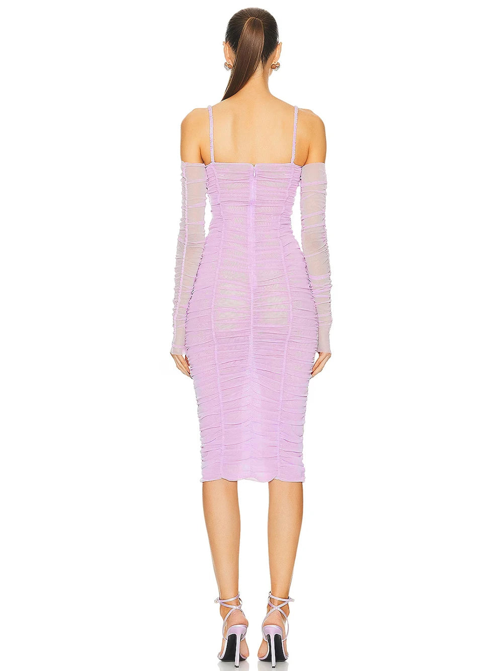 Purple long sleeved dress slim fit one line collar women&