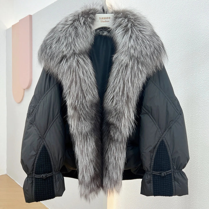 Janveny Natural Silver Fox Fur Collar Women&