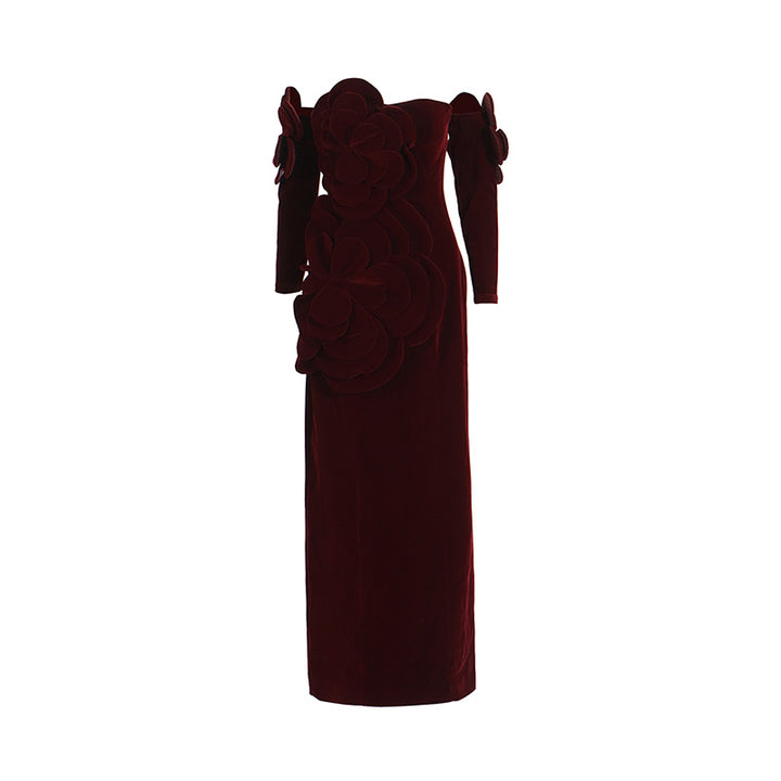European and American socialite style slim fit and slimming strapless skirt temperament floral long dress for women