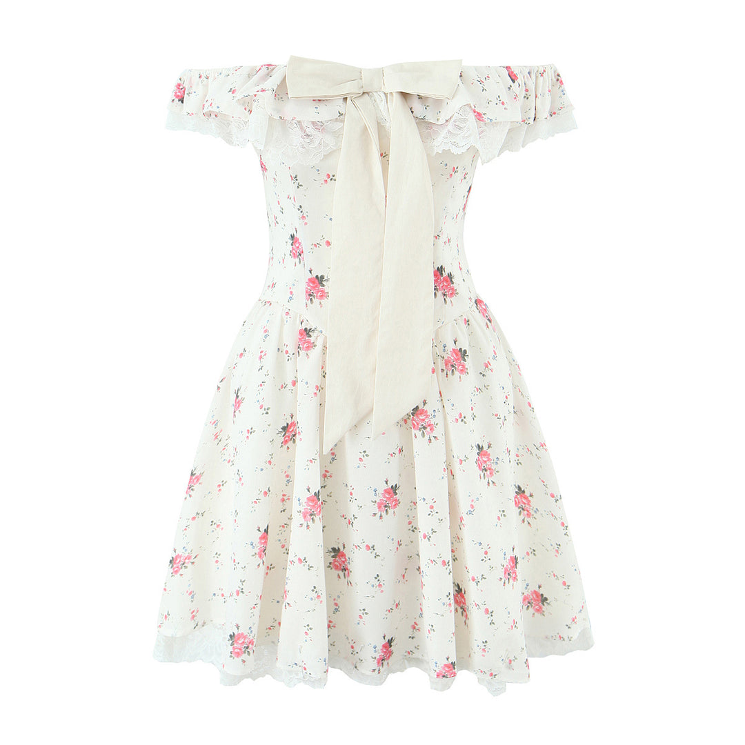 Sleeveless one shoulder floral short skirt