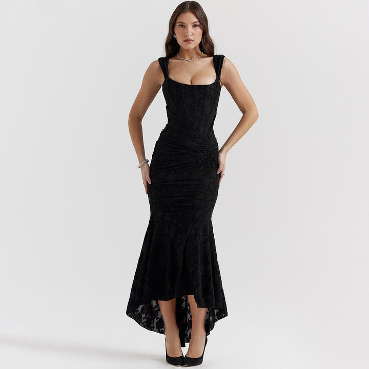 Lace fishbone suspender dress, slim fit, buttocks wrapped, fishtail dress, French dress, female