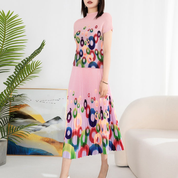 Printed pleated suit for women&
