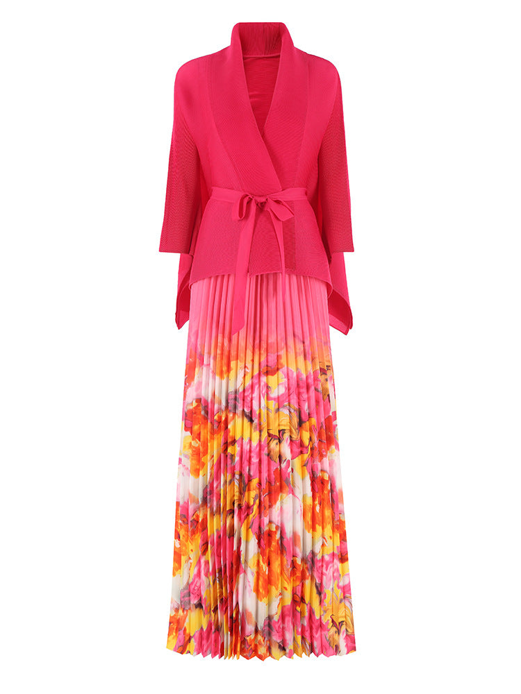 Wrinkle print lapel tie long sleeved top for women&