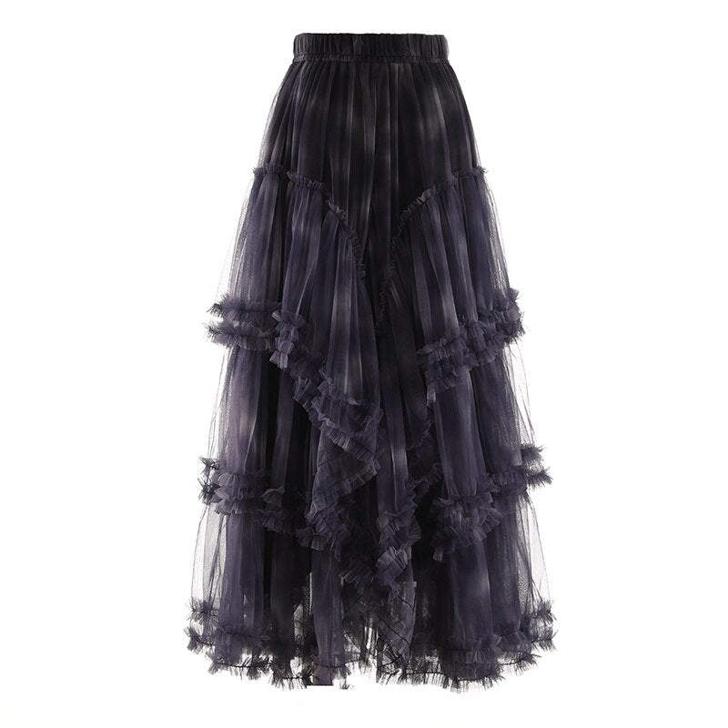 Gradient Skirt For Women High Elastic Waist Spliced Mesh Skirts Fashion Tide Female Clothing