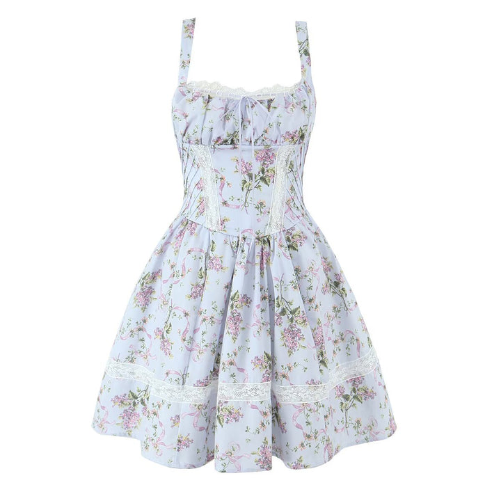 Lace printed short camisole dress for women