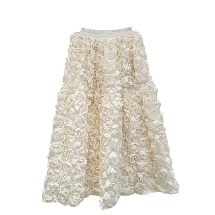 Half skirt French three-dimensional flower high waist fashion A-line half skirt long skirt