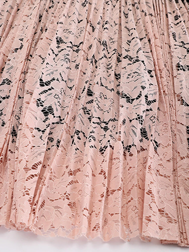 Lace Spliced Printing Pleated Skirts For Women High Waist Loose Causal Colorblock Skirt Female Fashion New Clothes