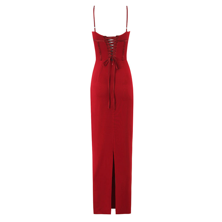 Butt hugging camisole long skirt fishbone slim fit strapless dress