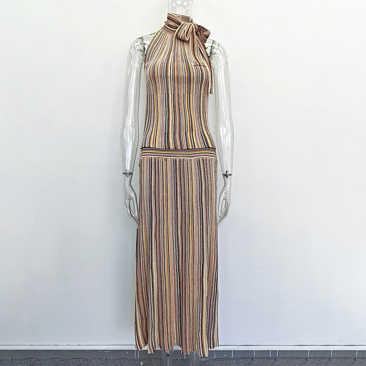 Striped sleeveless vest skirt set