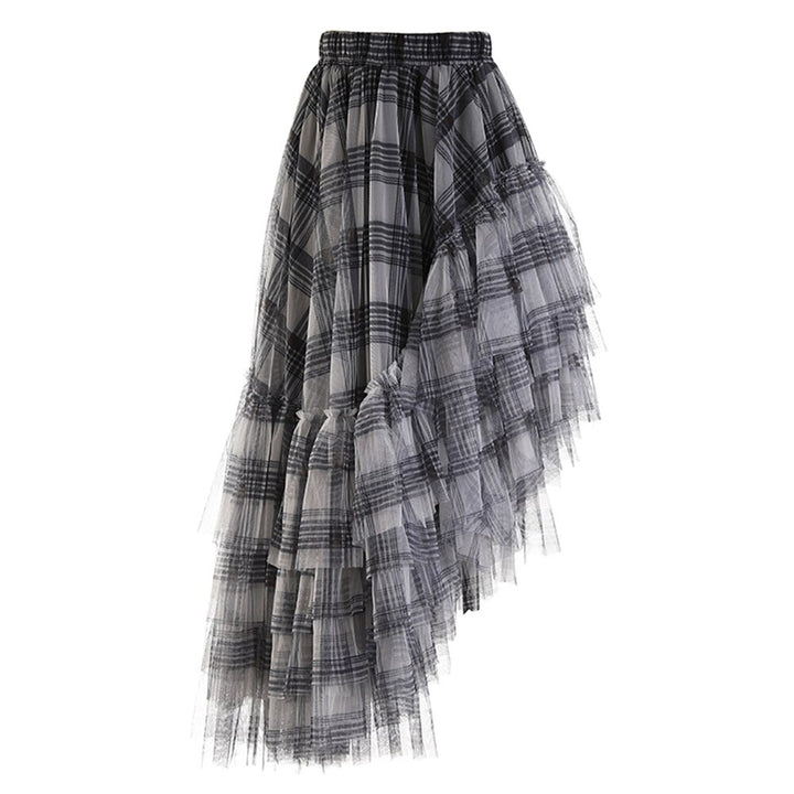 New Plaid Irregular Skirt For Women High Waist A Line Loose Vintage Asymmetrical Hem Skirts Female Summer Clothing