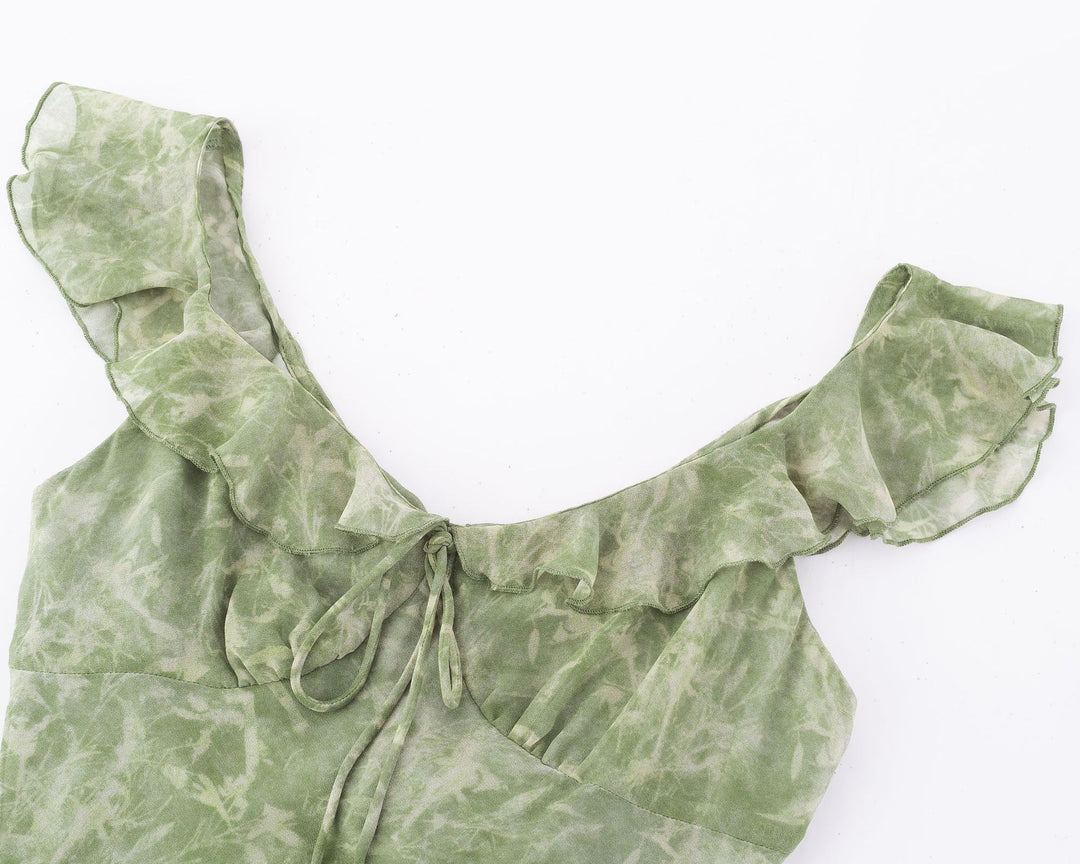 Fresh Ruffle Hem Floral Flutter Sleeve Dress