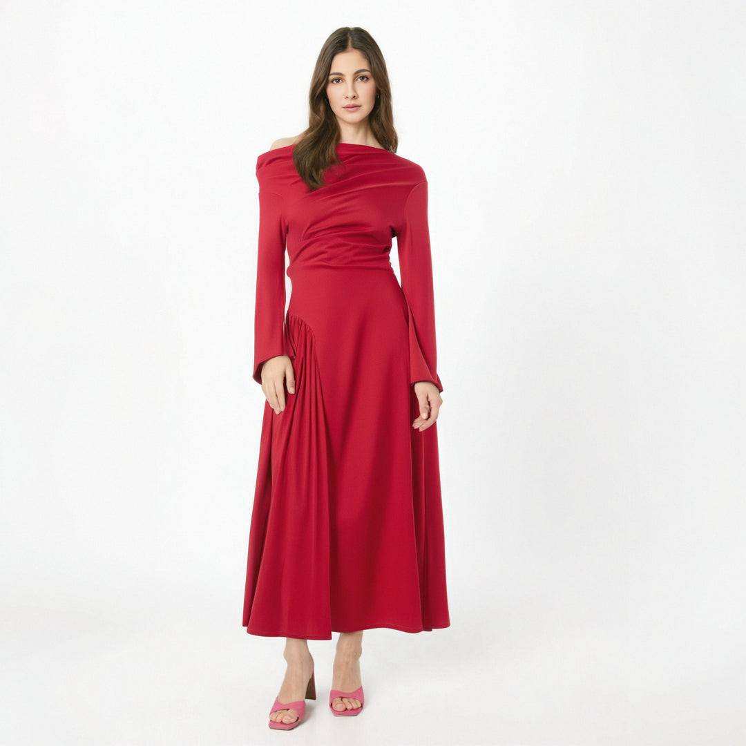 Vietnamese niche high-end stacked off shoulder dress women&