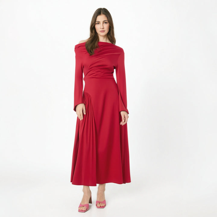 Vietnamese niche high-end stacked off shoulder dress women&