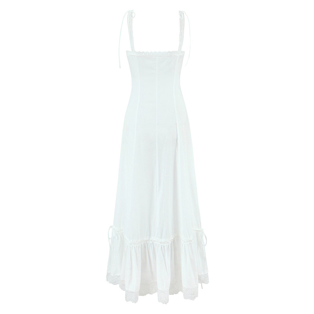 Lace patchwork slim fit backless camisole dress
