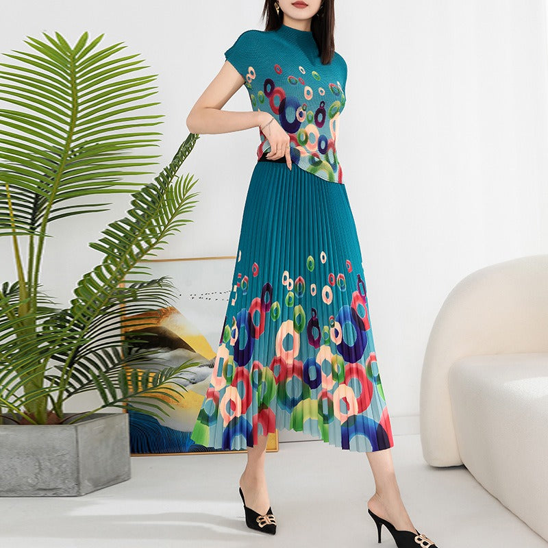 Printed pleated suit for women&