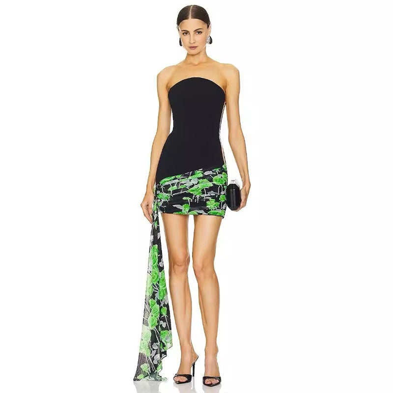 New Summer Women Sexy Strapless Bodycon Mini Bandage Dress Draped Fashion Celebrate Nightclub Party Birthday Dress