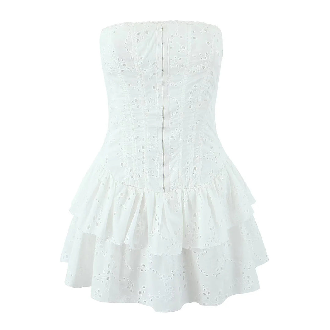 Embroidered fishbone strapless dress