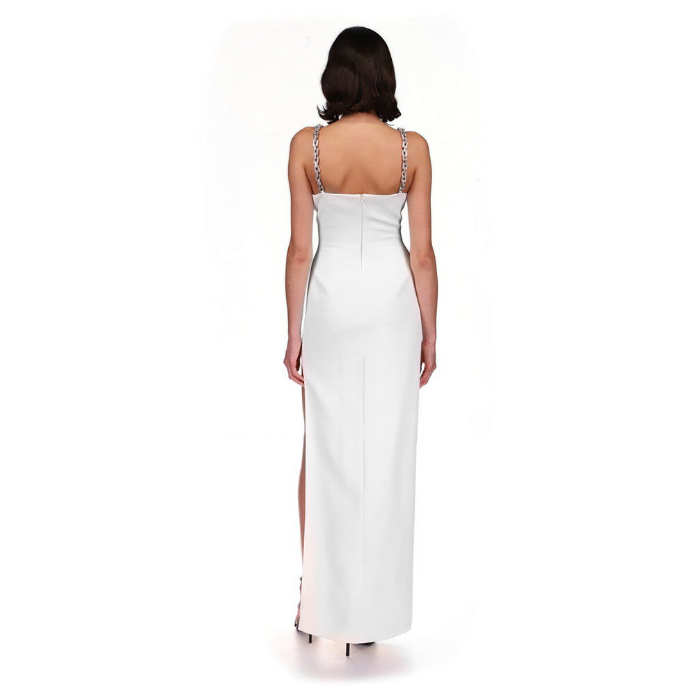 Metal Sling Mid Length Slim Fit Slim Hollow Sleeveless Solid Color Dress Women&