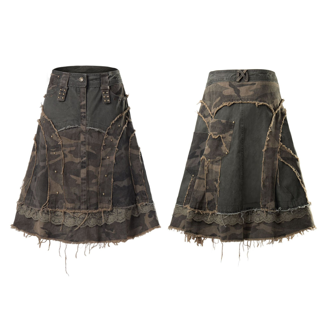 Rivet camouflage half body skirt long skirt for women