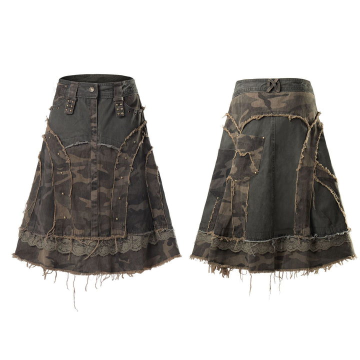 Rivet camouflage half body skirt long skirt for women
