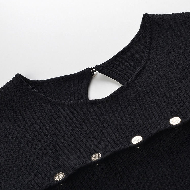 French style slim fit and slimming design button decoration hem slit dress