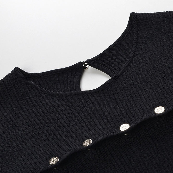 French style slim fit and slimming design button decoration hem slit dress