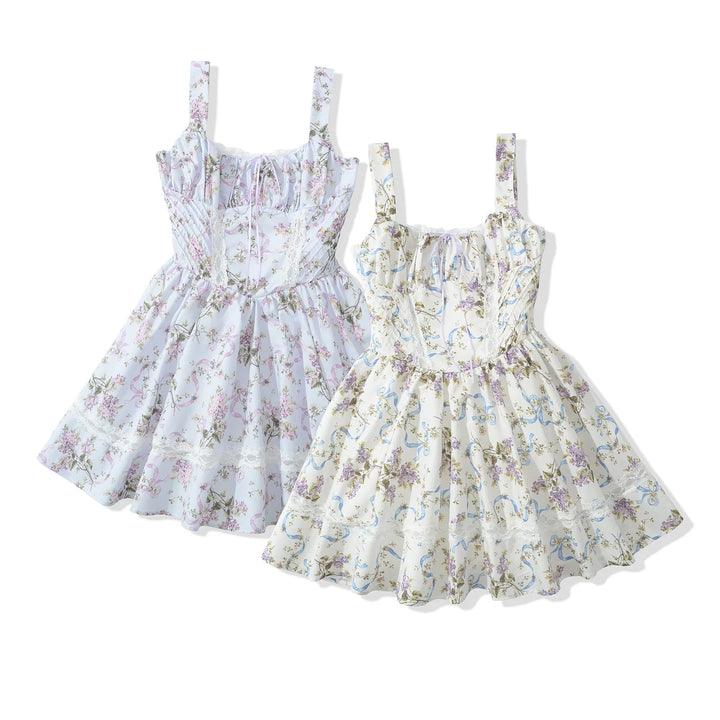 Lace mesh printed suspender dress
