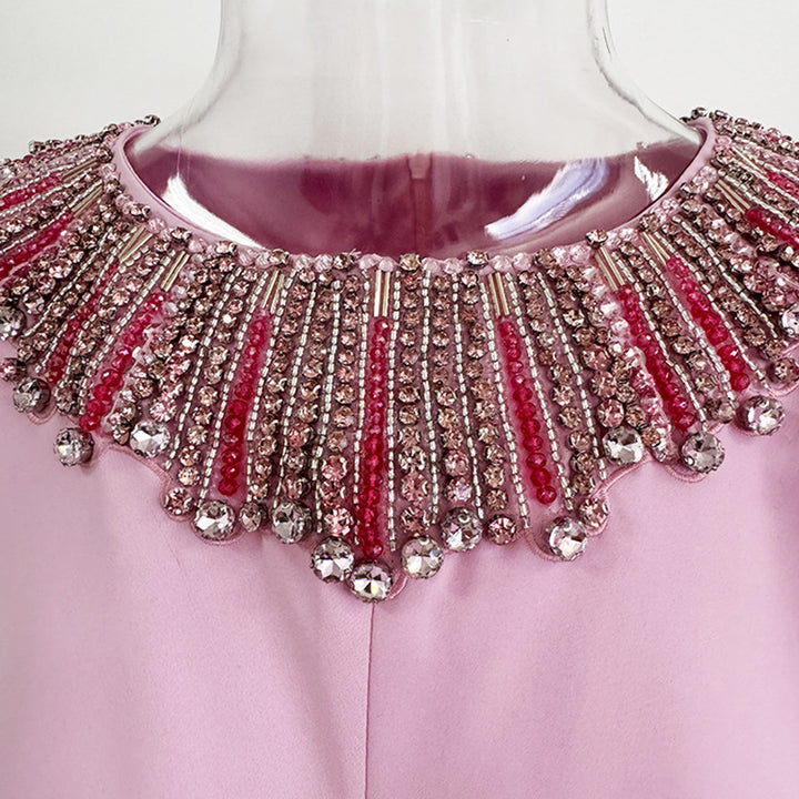 Nail bead diamond bat sleeve long dress