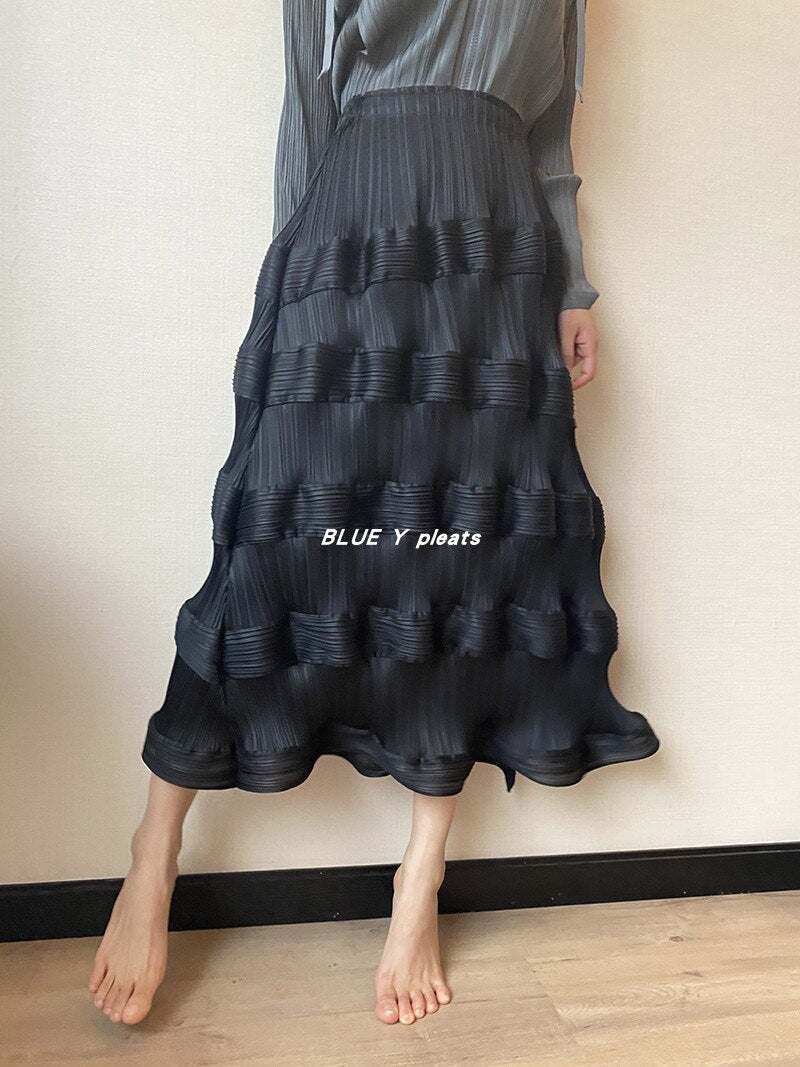 Pear-Shaped Body Skirt Summer Temperament All-Match New Pleated High Waist Mid-Length Pleated Skirt