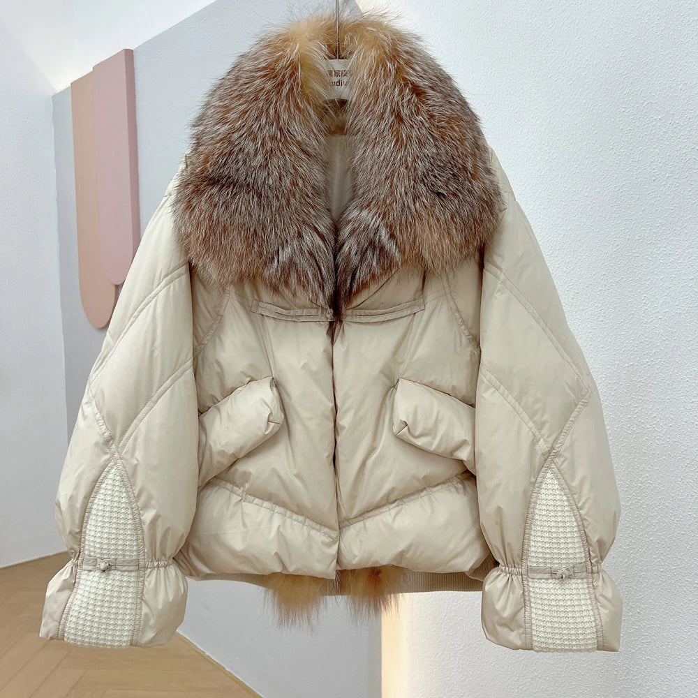 Janveny Natural Silver Fox Fur Collar Women&