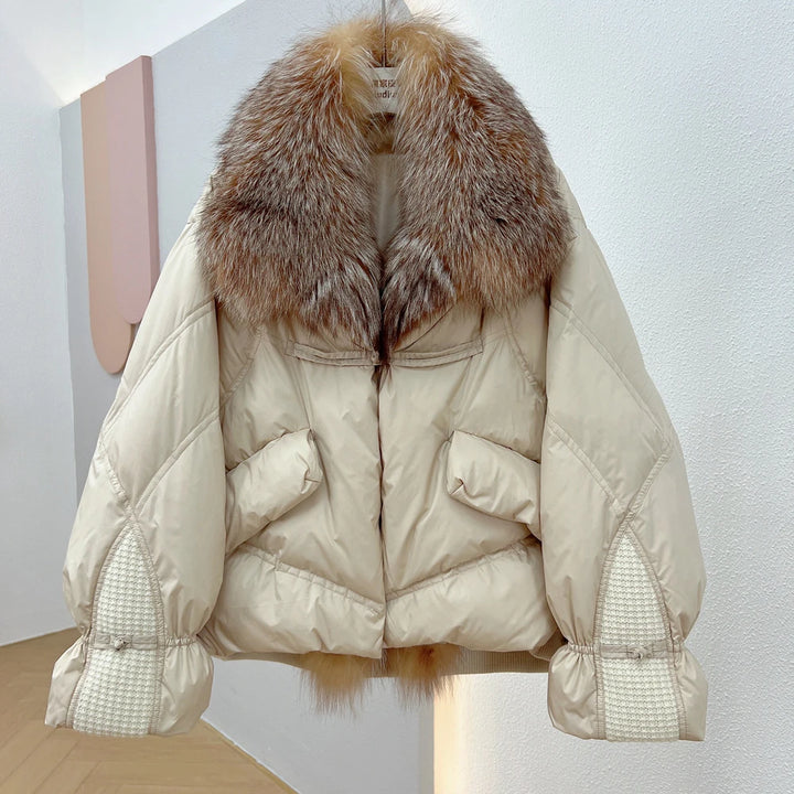 Janveny Natural Silver Fox Fur Collar Women&