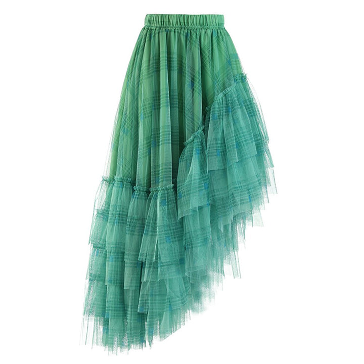 New Plaid Irregular Skirt For Women High Waist A Line Loose Vintage Asymmetrical Hem Skirts Female Summer Clothing