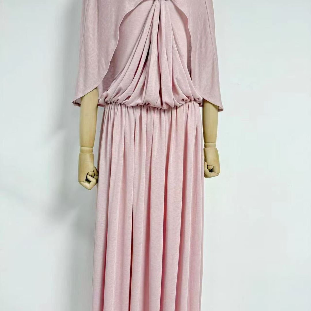 Silver button pleated cloak long skirt formal dress