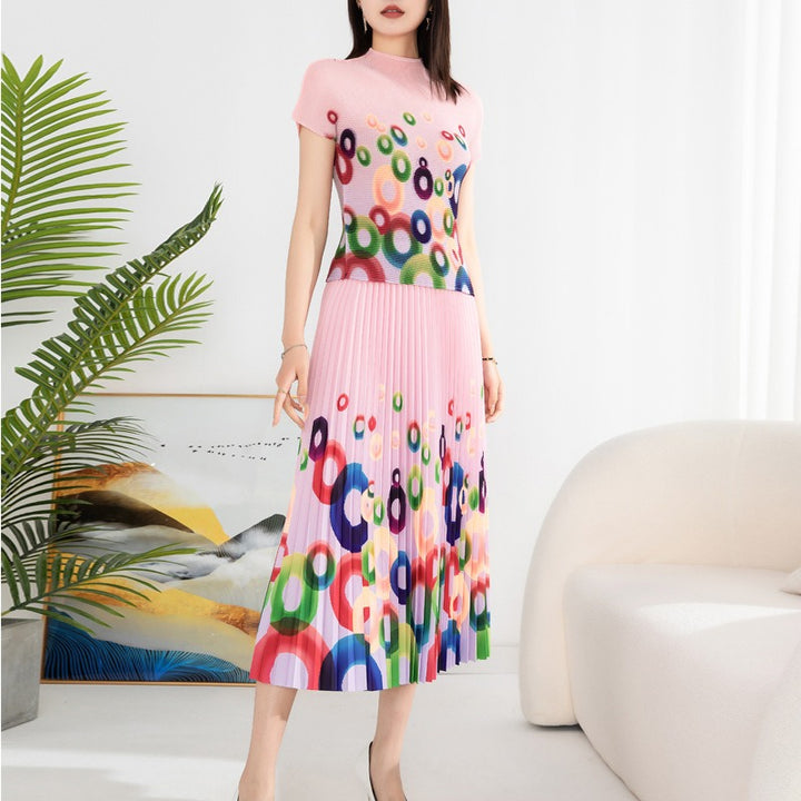 Printed pleated suit for women&