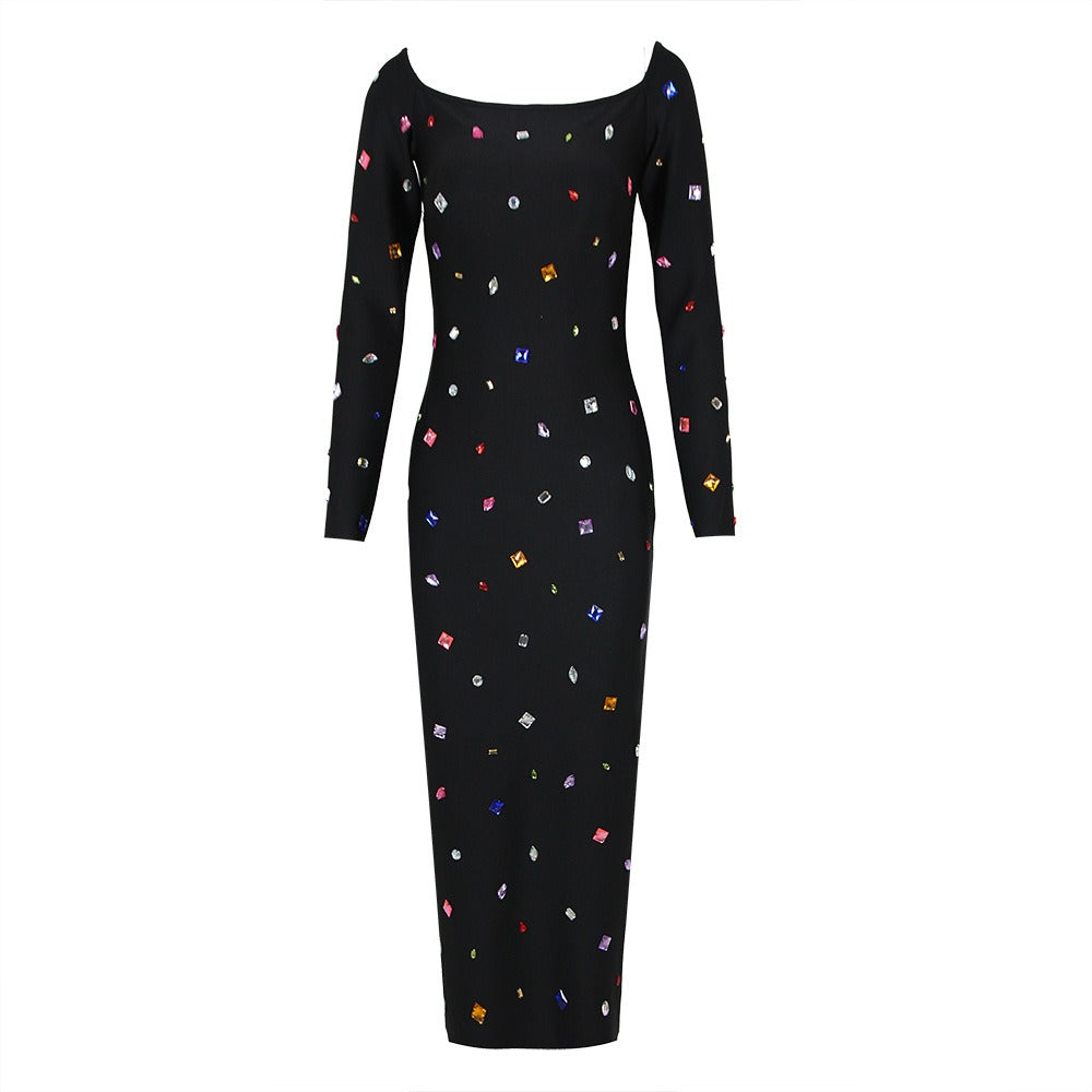 Fashion Heavy Industry Colorful Diamond Solid Medium Length Women&