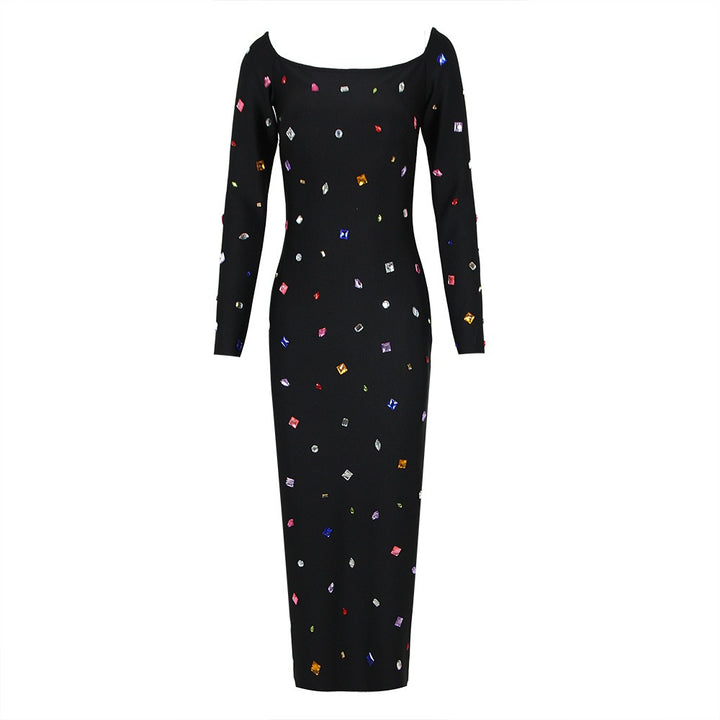 Fashion Heavy Industry Colorful Diamond Solid Medium Length Women&