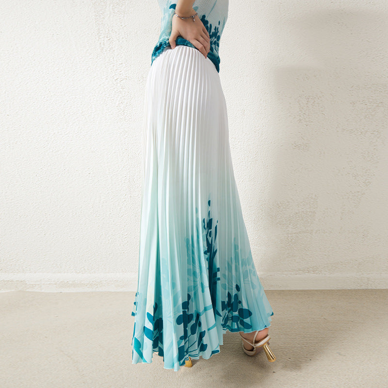 New Pleated d Skirt Fashion Two-Piece SetTop Printe