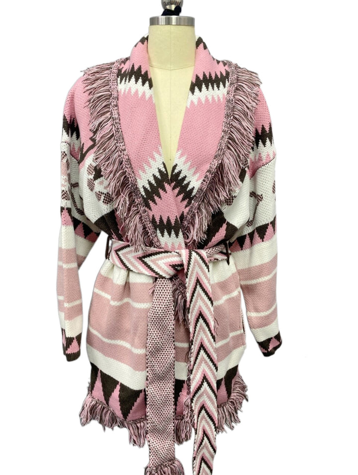 Autumn And Winter Medium Long Jacquard Sweater Coat Loose Thickened Vintage Wool Blended Knitting Cardigan