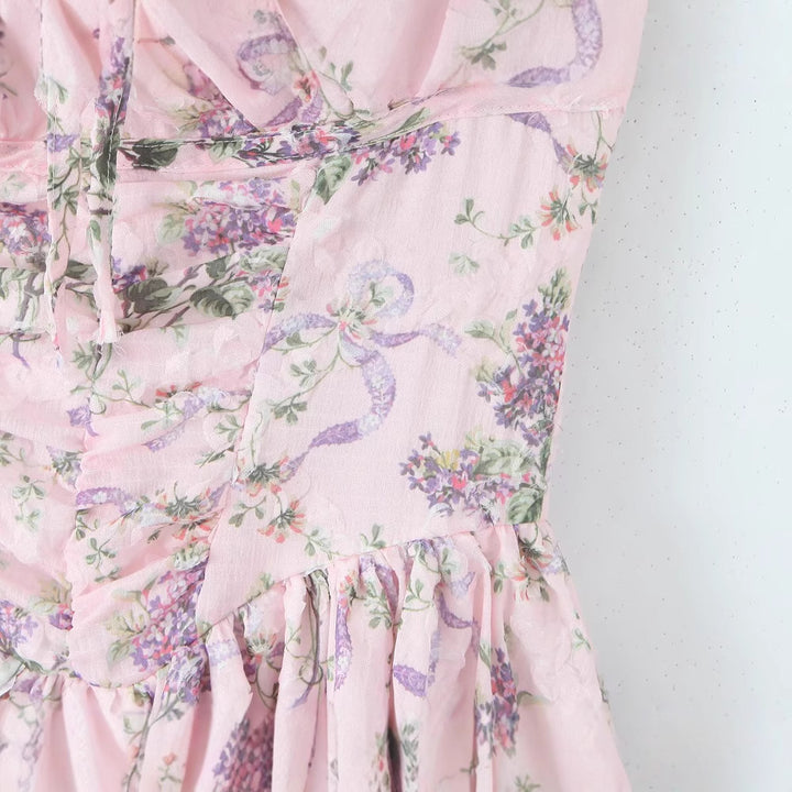 Printed waist cinching suspender dress for women