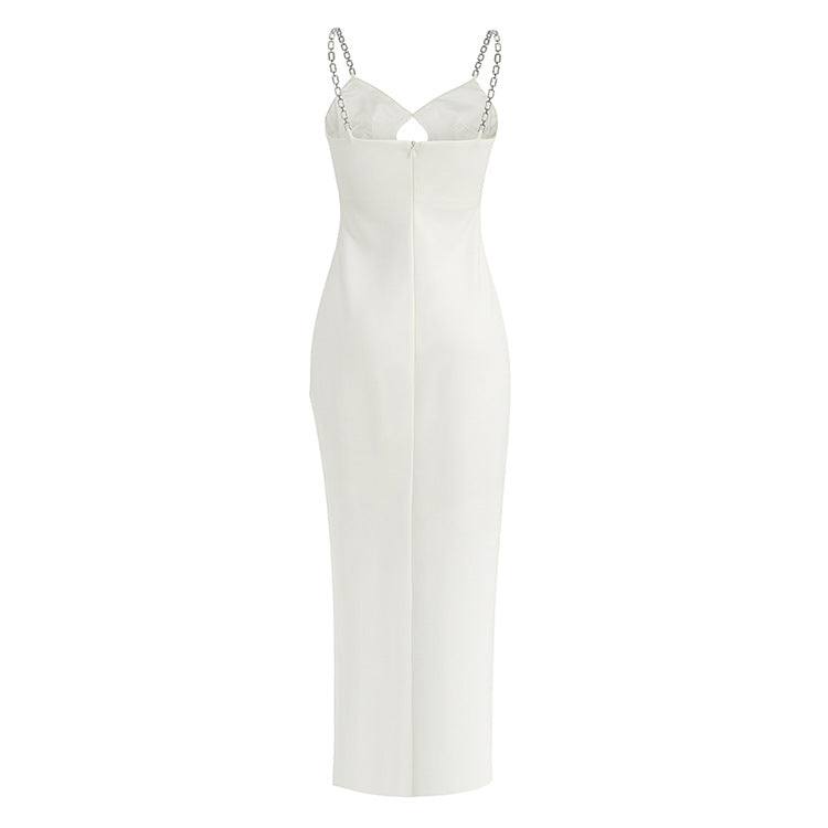 Metal Sling Mid Length Slim Fit Slim Hollow Sleeveless Solid Color Dress Women&