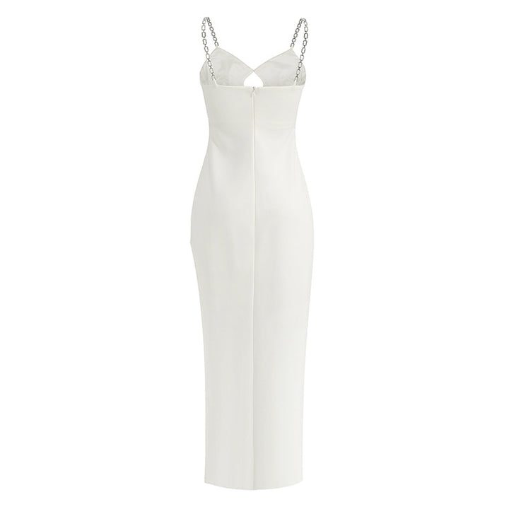 Metal Sling Mid Length Slim Fit Slim Hollow Sleeveless Solid Color Dress Women&