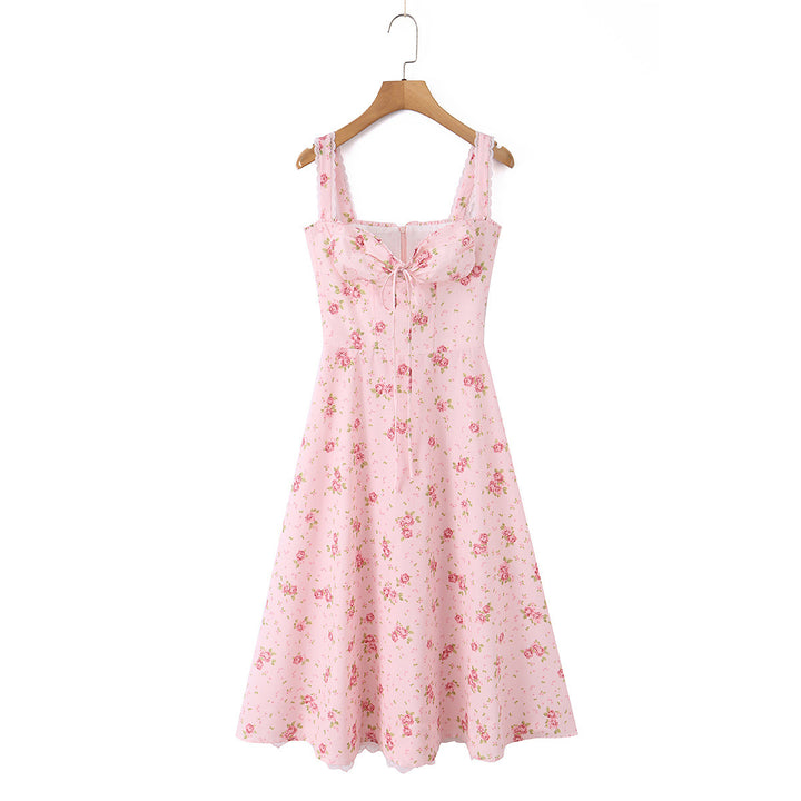 Elegant cotton patchwork lace mid length dress