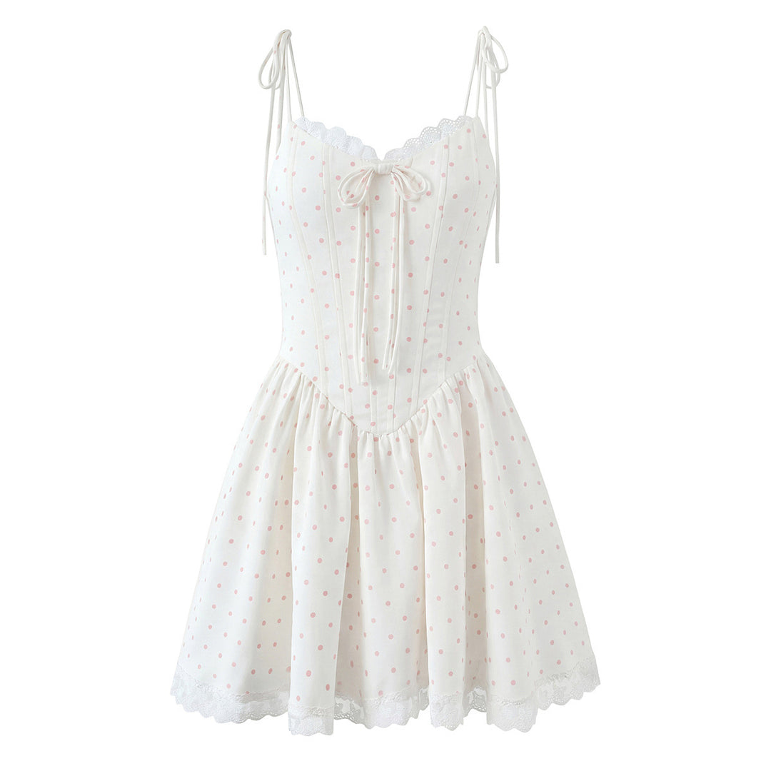 Fishbone polka dot strap suspender dress