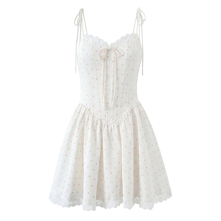 Fishbone polka dot strap suspender dress
